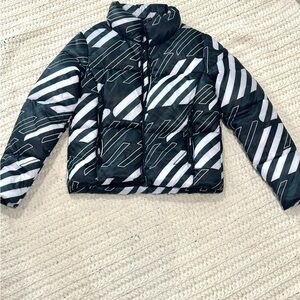 SUPERDRY  sportstyle statement puffer jacket. Size US 6. Black green and white